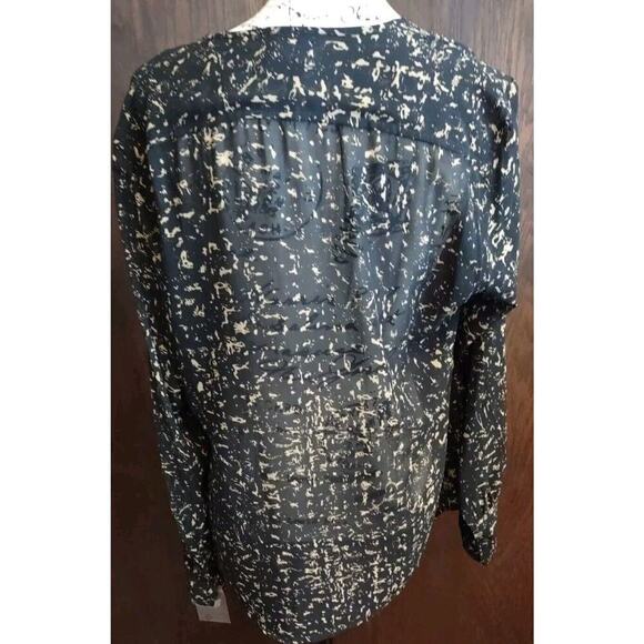 CONVERSE ONE STAR XL Blouse BLACK TAN Chiffon Pintuck Pleat Bib Button Top Sheer - Picture 3 of 5